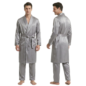 Ensemble de peignoirs en soie satinée pour homme, peignoir à manches longues, ensemble de pyjamas pour homme, vêtements de nuit décontractés en soie, pyjamas deux pièces pour homme - Product Image 1