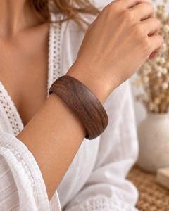 MN Exports - Brazalete de Madera Hecho a Mano de Primera Calidad, Brazalete con Vetas Naturales, Joyería Étnica Cristiana, Estilo Rústico Bohemio, Clásico para Mujer - Product Image 2