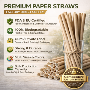Pajitas de Papel Kraft 100% Compostables de Alta Calidad, Aptas para Alimentos, para Bebidas Frías y Té de Burbujas, para Fiestas - Product Image 1