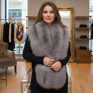 ชุดผ้าพันคอขนสุนัขจิ้งจอกแท้สำหรับผู้หญิง พร้อมปกคอขนสัตว์ธรรมชาติแบบถอดได้ ระบายอากาศได้ดี เป็นมิตรกับสิ่งแวดล้อม เหมาะสำหรับทุกฤดูกาล - Product Image 2