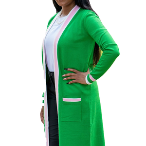 เดรสคาร์ดิแกนไหมพรมถักแบบยาว รุ่น Sorority Breeze ผ้าขนสัตว์/แคชเมียร์หนานุ่ม สวมใส่สบายสำหรับฤดูหนาว สีชมพูและเขียว - Product Image 3