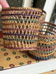 Handmade Rattan Candle Holder Vase Set Iron <b>Frame</b> Decorative Cane Weaving Rustic Boho Style for Christmas Home Decor Centerpiece - Product Image 2