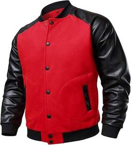 Veste universitaire unisexe noire à capuche et col montant, manches en cuir PU, fermeture à bouton unique, tissu nylon imperméable pour l'hiver, style formel - Product Image 1