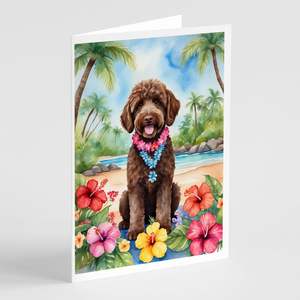 Labradoodle Luau Whimsical A7 Tarjetas de felicitación Paquete de 8 tarjetas de notas en blanco con sobres Tamaño 5x7 - Product Image 1