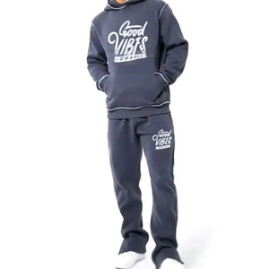 Conjunto Deportivo con Capucha Unisex Good Vibes, Sudadera Informal de Algodón Gris, Pantalones Jogger Largos y Transpirables para Otoño, Personalizable OEM - Product Image 1