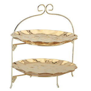 Meilleure Vente 2026 Présentoir à Gâteaux et Desserts en Métal Doré à Deux Niveaux, Forme Irrégulière, Fait Main, avec Plateau Miroir, Idéal pour Mariages - Product Image 1