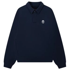 Heavyweight Navy Polo Sweatshirt and <b>Shorts</b> Set for Men Cotton Streetwear Sweatpants with Ribbed Collar Fashion Activewear Set - Product Image 1