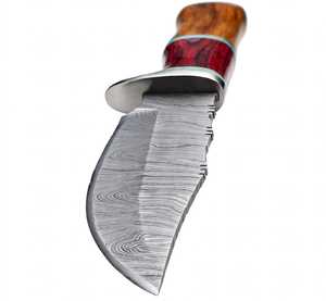 Cuchillo de Camping Personalizado Hecho a Mano de Acero de Damasco con Mango de Madera Multitono y Refuerzo de Acero, Hoja Fija - Product Image 3