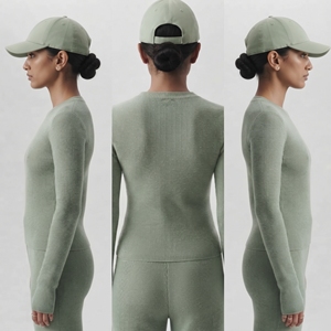 <b>Women</b> Ribbed Knit <b>Long</b> Sleeve Round Neck Pullover Solid Sage Green Slim Fit Breathable <b>Sweatshirt</b> Top - Product Image 5