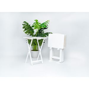 Modern Minimalist 4-Piece White Rubberwood <b>Folding</b> TV <b>Tray</b> <b>Table</b> Set with Storage Rack for Home Office - Product Image 5