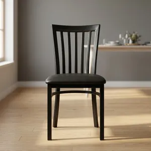 Fauteuil de salon moderne en cuir PU noir avec dossier à lattes et pieds en métal, design contemporain durable pour l'ameublement de la maison - Product Image 2
