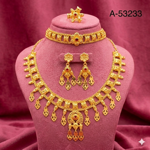 Traditional 24K Gold Plated Brass Lab Created Zircon Women's Bridal Jewelry Set Charm Necklace Bracelet Insect Design A-53239 - Product Image 6