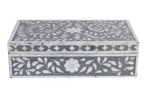 Venta superior de caja de nácar hecha a mano de La India, joyero con incrustaciones de fregona rectangular para accesorios y decoración - Product Image 5