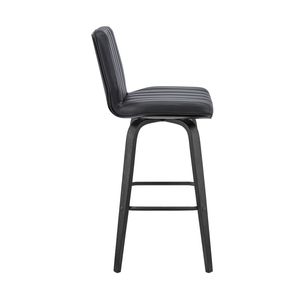 Taburete giratorio Renee de 26 pulgadas en piel sintética gris y madera negra, muebles duraderos y elegantes - Product Image 4