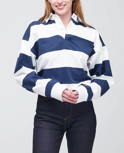 Camisa a Rayas Estilo Rugby Casual para Mujer, Polo Moderno, Sudadera con Botones Frontales, Poliéster/Algodón - Product Image 6