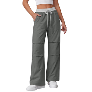 Pantalon évasé taille mi-haute personnalisé pour femme, avec cordon de serrage, extensible, style rétro streetwear, vente en gros - Product Image 3
