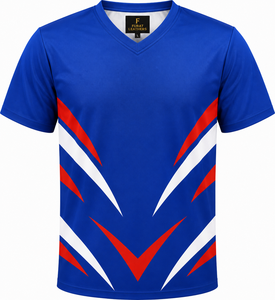 Camiseta Deportiva Personalizada con Sublimación, Cuello en V, Manga Corta, Unisex, de Poliéster con Absorción de Humedad, Diseño Geométrico - Product Image 1
