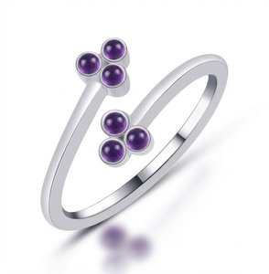 Bague ouverte en argent sterling 925 plaqué rhodium avec trois cabochons en pierres précieuses, style vintage, élégante et tendance, pour femme, de la marque Rhaya Jewels - Product Image 1