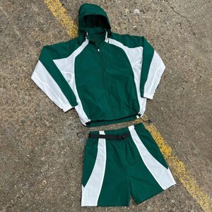 Ensemble de survêtement unisexe color block avec veste à capuche et short à cordon de serrage, respirant, léger, style sportif, idéal pour le printemps - Product Image 1