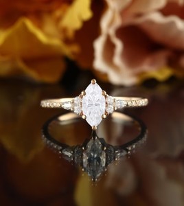 Marquise Cut Moissanite 18K Gold Plated Sterling <b>Silver</b> Engagement Wedding <b>Ring</b> Elegant <b>Solitaire</b> Dainty Vintage Luxury Jewelry - Product Image 3