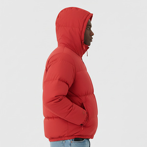 2026 New Arrival <b>Men's</b> <b>Long</b> Stand Red Hooded Puffer <b>Jacket</b> Casual Winter Thick Polyester Windproof Zipper Front Logo - Product Image 3