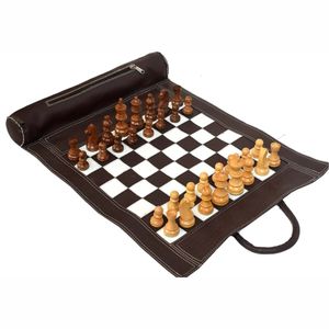 Jeu d'échecs portable en cuir véritable vintage, plateau enroulable pour adultes et enfants, cadeau d'entreprise haut de gamme et décoration d'intérieur - Product Image 5