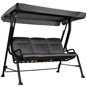 Dondolo da Giardino Nero a 3 Posti con Cuscini Rimovibili Imbottiti e Tettuccio per il Relax in Giardino - Product Image 1