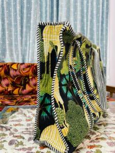 Black Green Botanical Quilted Cotton <b>Boho</b> Tote <b>Bag</b> with Drawstring Closure Large Size for Women's Travel & Market Use - Product Image 3
