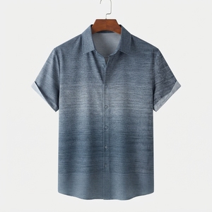 Men's <b>Striped</b> Casual Short Sleeve Shirt Summer Breathable Poplin Fabric Turn-down Collar Printed Design - Product Image 4