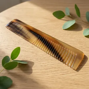 Peigne à cheveux et à barbe artisanal en corne naturelle, antistatique, à dents larges et fines, pour coiffure et barbier - Product Image 3