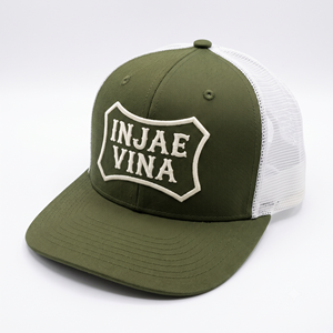 หมวกแก๊ปตาข่ายสีเขียวมะกอกสไตล์วินเทจแบบกำหนดเอง หมวกหกแผงแบบ Snapback ปักโลโก้ รับผลิตแบบ OEM ODM ขายส่งจากโรงงานโดยตรง - Product Image 2