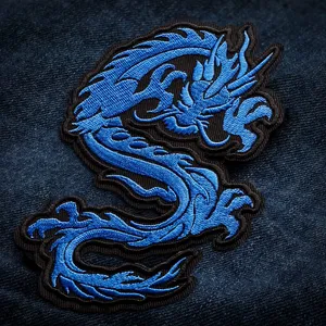 Patch brodé écologique Blue Dragon à coudre sur tissu en toile, forme irrégulière, applique décorative pour vêtements MAKRAH SPORTS - Product Image 1