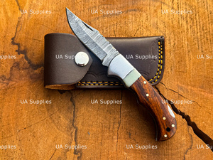 Professional Hand Forged Damascus Steel Pocket Knife Wood Handle Clip Point Back <b>Lock</b> Folding Folder Industrial Grade OEM ODM - Product Image 5