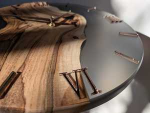 Handmade Wooden <b>Table</b> Clock with Epoxy Resin Live Edge Wood & Mirror Acrylic <b>Numbers</b> Modern Natural Home Decor - Product Image 6