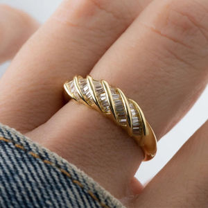 Luxury Baguette Cut Twist <b>Dome</b> 925 Sterling Silver Zircon Diamond Croissant Style Engagement <b>Ring</b> Channel Setting Wedding Party - Product Image 1