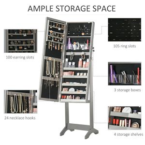 Armadietto Portagioie Grigio con Serratura, Specchio a Figura Intera e 4 Angoli Regolabili - Organizzatore da Terra - Product Image 4