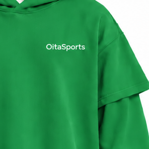 Sweat à capuche vert double couche surdimensionné à manches superposées, pull à épaules tombantes, streetwear décontracté, mode, épais, personnalisé - Product Image 5