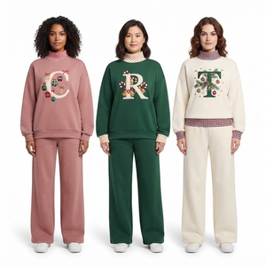 Women <b>Christmas</b> Mockneck Sweatshirt and Matching Wide Leg Trouser Two Piece Set Oversized Long Sleeve Pullover Festive Winter - Product Image 3