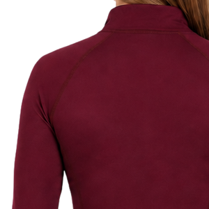 Chemise d'équitation pour femme, couleur bordeaux, à manches longues, avec fermeture éclair quart, extensible, respirante, haut de performance pour l'entraînement équestre - Product Image 6