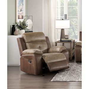 Poltrona Comfort in Microfibra Marrone con Telaio in Legno Massello, 1 Pezzo, Reclinabile e Scorrevole, per Soggiorno, con Braccioli Imbottiti in Peluche - Product Image 1