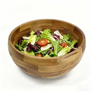 Bol en bois d'acacia naturel très demandé pour salades, fruits, collations, service durable, vaisselle de cuisine faite à la main, disponible à la vente - Product Image 1