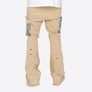 Jeans de mezclilla para hombre, estilo vintage, de alta calidad, ajustados, rasgados, con dobladillo sin rematar y corte acampanado, al por mayor. - Product Image 4