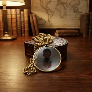 Collier Loupe Vintage en Laiton avec Longue Chaîne Métallique, Loupe de Poche Style Antique pour Collectionneurs et Bureau - Product Image 1