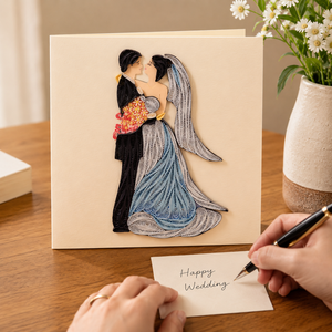 Carte de vœux 3D faite à la main en papier vietnamien, motif baiser de mariés personnalisé, par le fabricant Quilling Card - Product Image 4