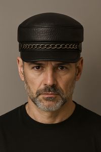 Premium Genuine Leather Newsboy Cap for Men with chain Design Classic <b>Hat</b> - Product Image 3