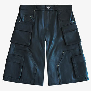 Premium Quality Custom <b>Leather</b> Fabric <b>Men</b> <b>Leather</b> Jorts Relaxed Fit Knee Length With Multiple Pockets For Daily Wear - Product Image 1