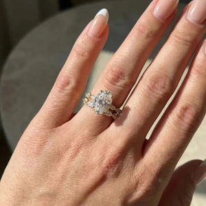Trendy 925 <b>Sterling</b> <b>Silver</b> Gold Plated Moissanite Diamond Wedding <b>Ring</b> <b>Set</b> 4.5Ct Oval Cut Engagement <b>Ring</b> Marquise Cut Full Band - Product Image 5