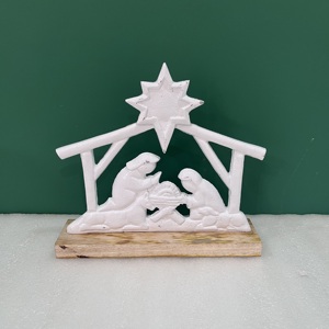 White Nativity Scene Figurine with Star Top Tabletop Religious Decoration <b>Christmas</b> Living Room Modern Aluminium/Wood Sculpture - Product Image 3