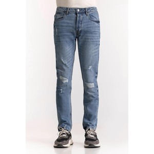 Jean en denim délavé respirant de qualité supérieure pour homme, coupe droite taille mi-haute, tissu extensible confortable, personnalisable ODM - Product Image 3
