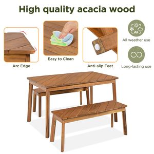 Acacia Wood GO Set of 3 Pieces 2 Benches and Picnic <b>Beer</b> <b>Table</b> for Indoor and Outdoor Dining Garden Furniture for Patio or PO - Product Image 2